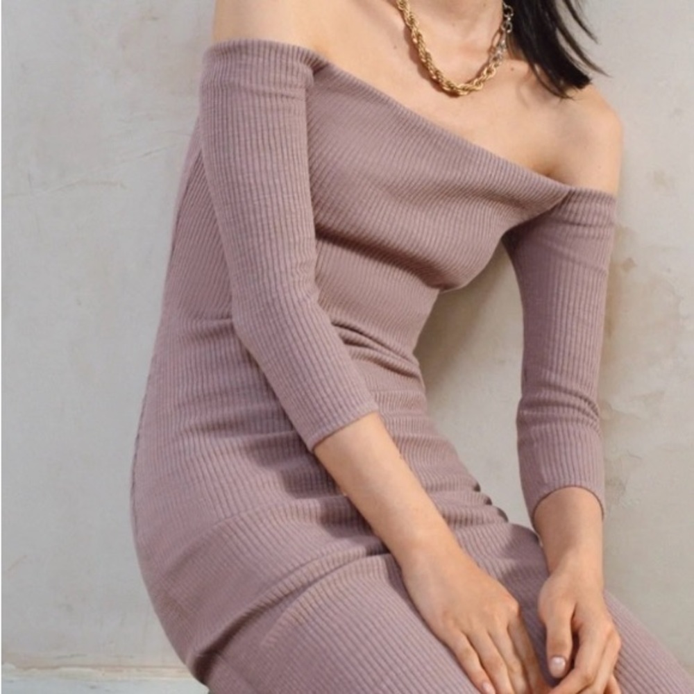 Zara Off-Shoulder Ribbed Knit Dress New with tag